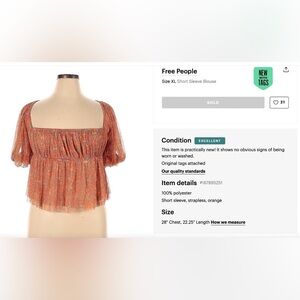 Free People 100% Polyester Orange Short Sleeve XL